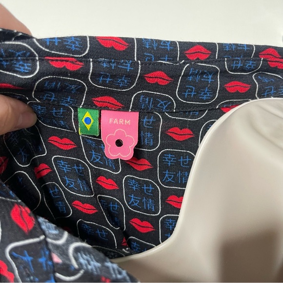 Farm Rio navy blue red lips print sleeveless chiffon maxi dress shrug sz M - Picture 3 of 9